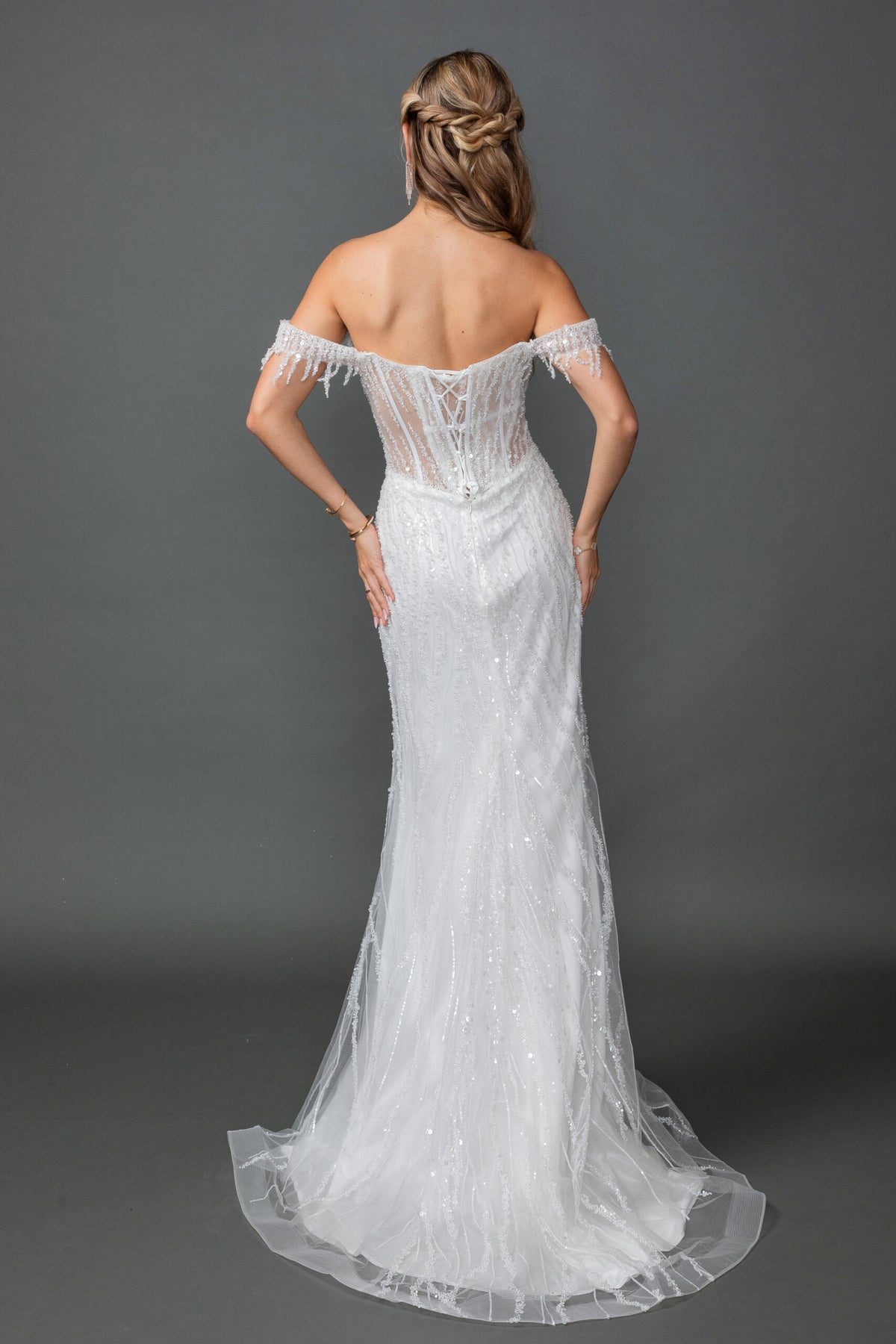 Dancing Queen 0283 wedding dress in off white, back view