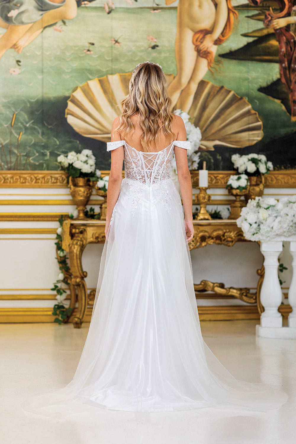 Dancing Queen 0298 wedding dress in off white, back view