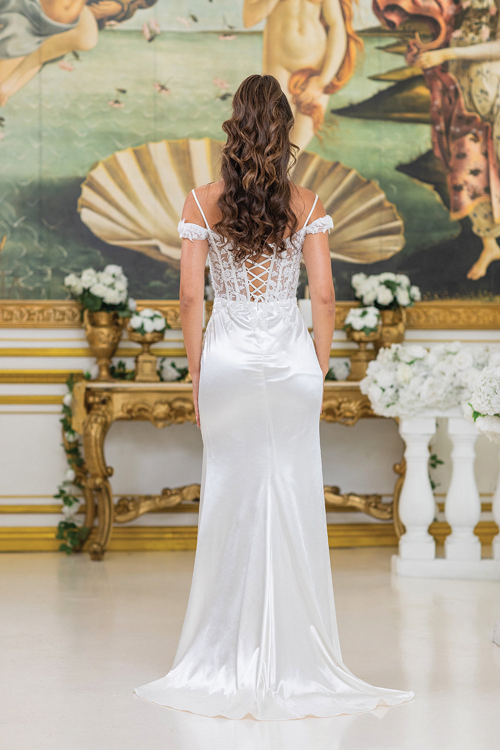 Dancing Queen 0303 wedding dress in off white, back view