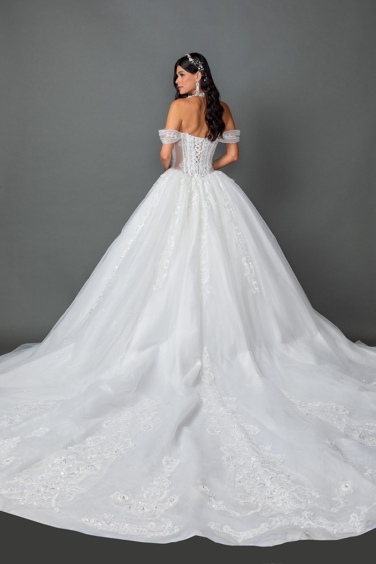 Dancing Queen 0324 wedding dress in off white, back view