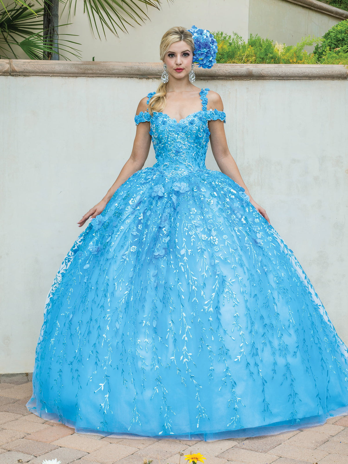 Dancing Queen 1640 quinceanera dress in bahama blue, front view