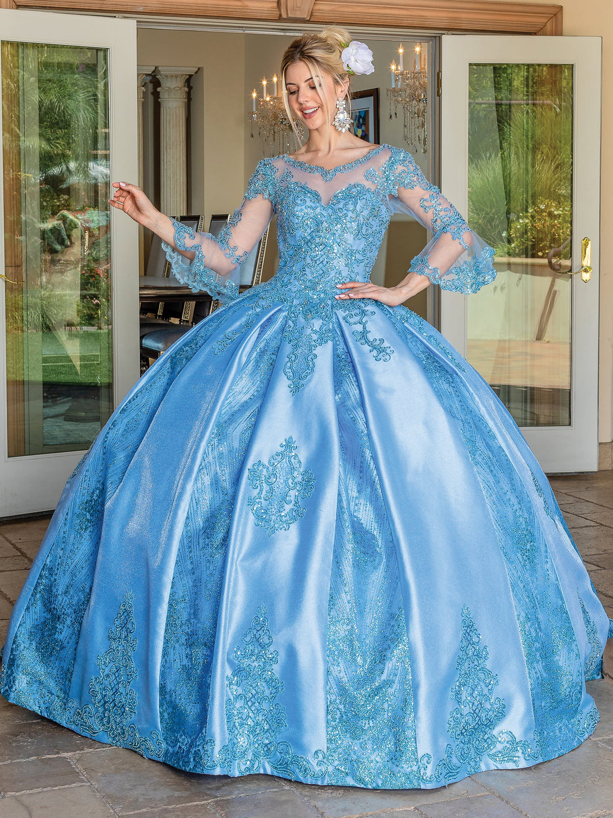 Dancing Queen 1665 quinceanera dress in bahama blue, front view