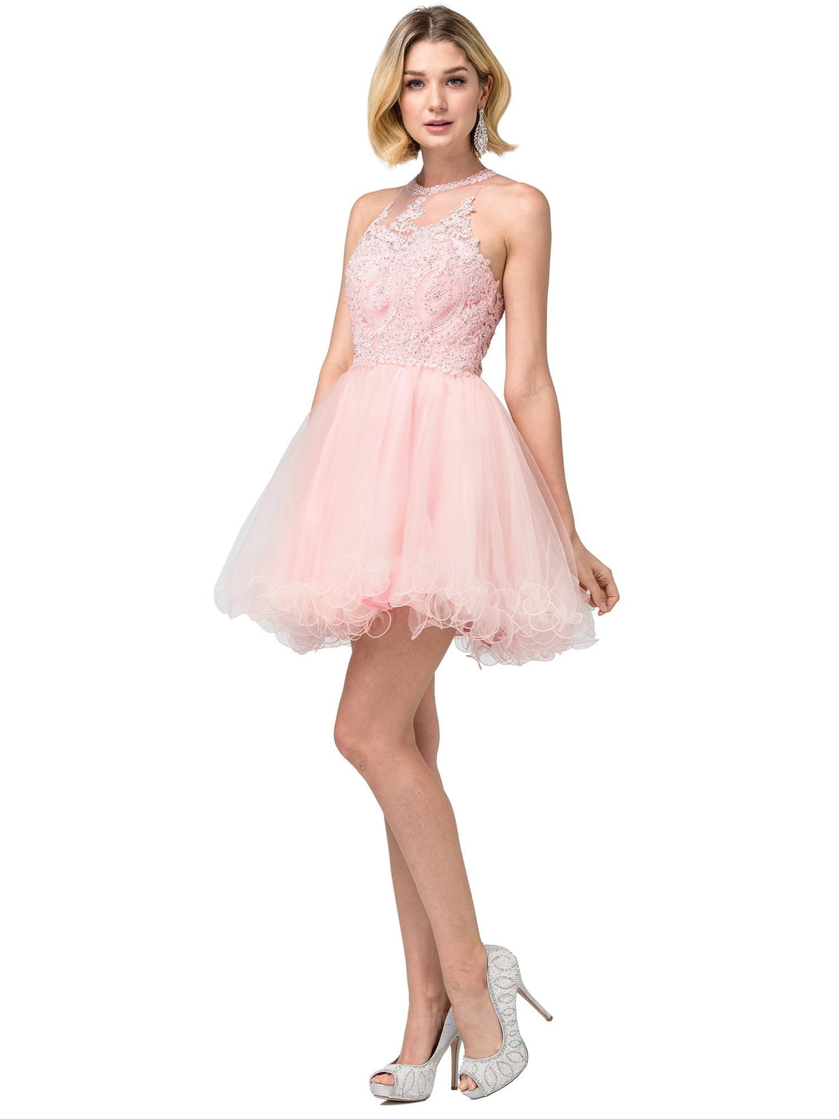 Dancing Queen 2156 homecoming dress in blush, front view