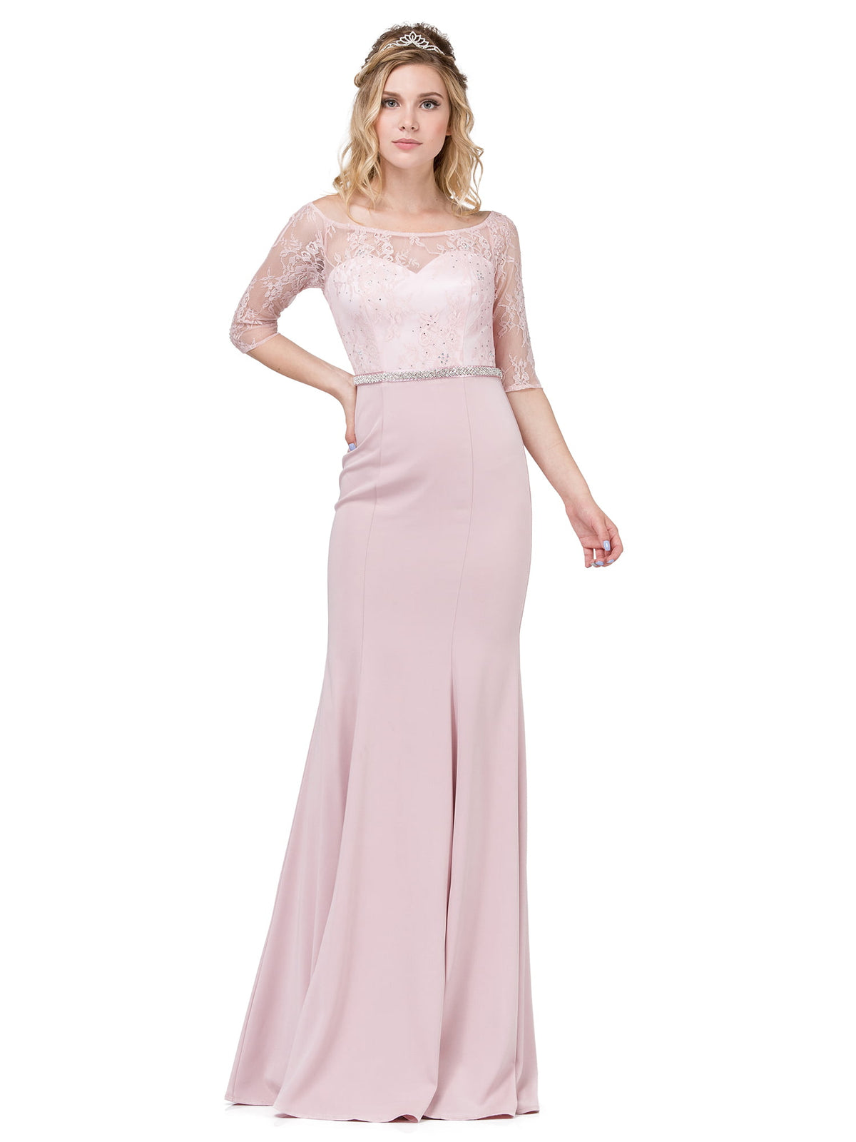 Dancing Queen 2201 prom dress in dusty pink, front view