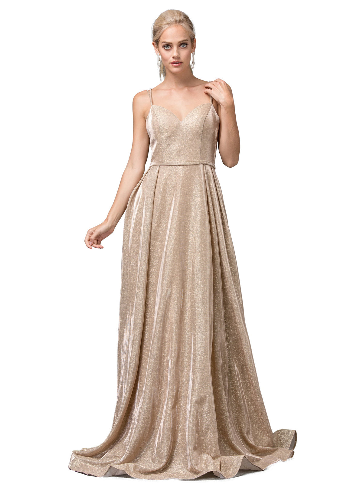 Dancing Queen 2720 prom dress in champagne, front view