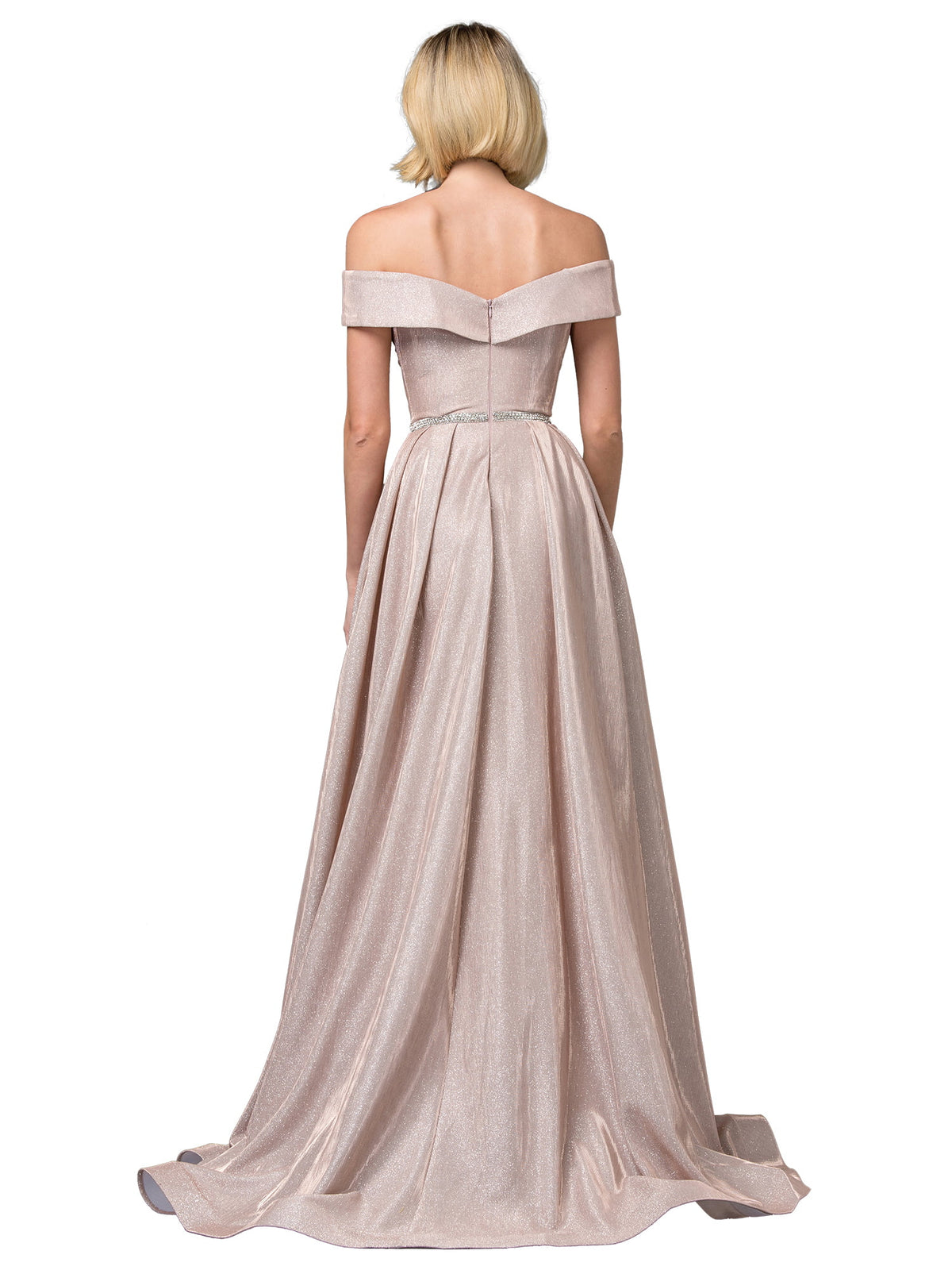 Dancing Queen 2824 prom dress in rose gold, back view