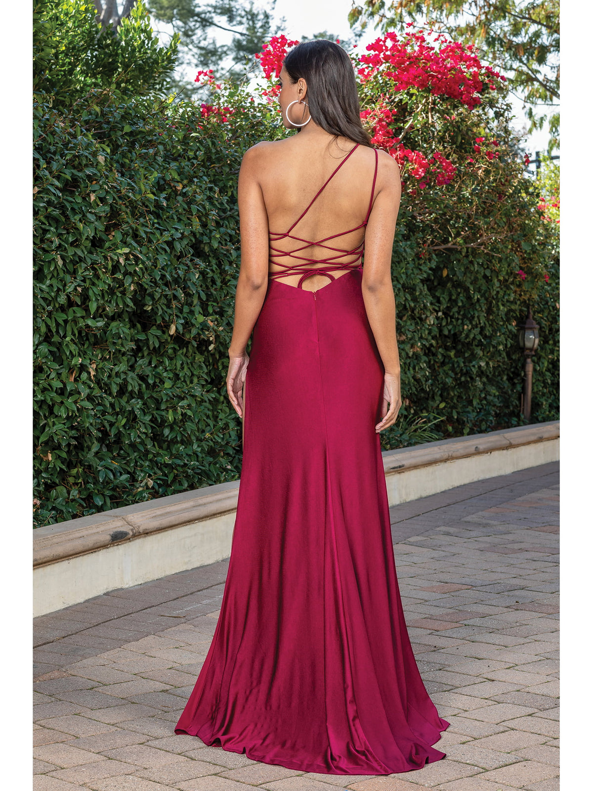 Dancing Queen 4299 prom dress in burgundy, back view