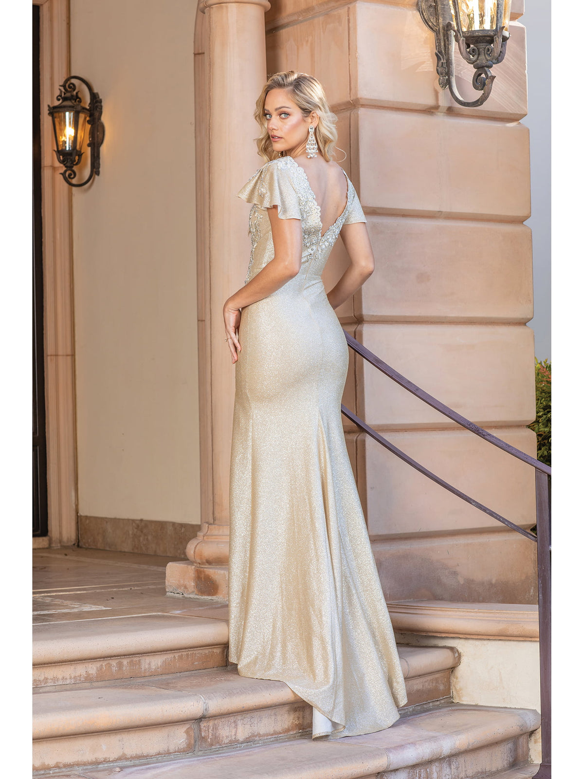 Dancing Queen 4330 prom dress in gold, back view