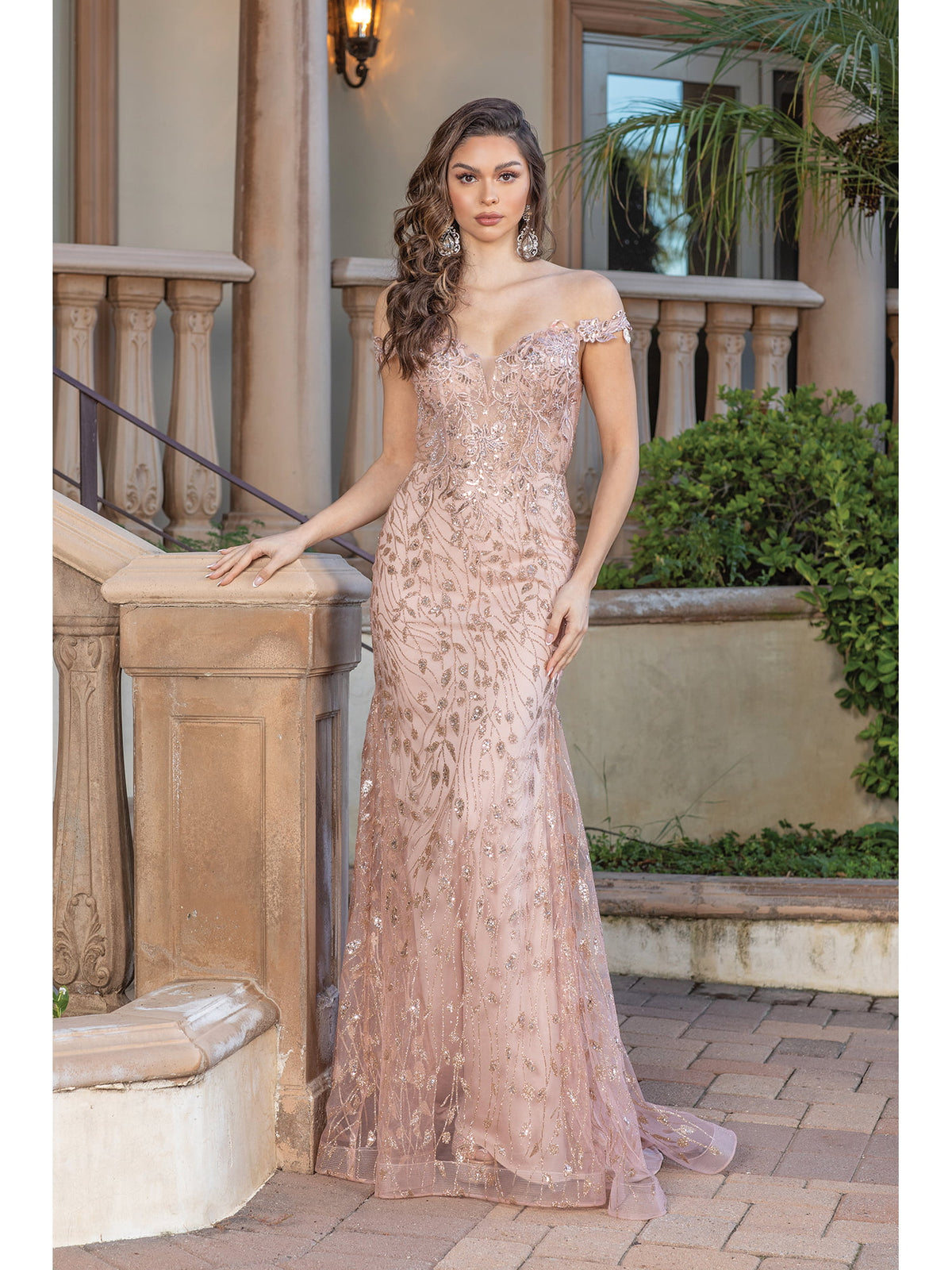 Dancing Queen 4343 prom dress in rose gold, front view