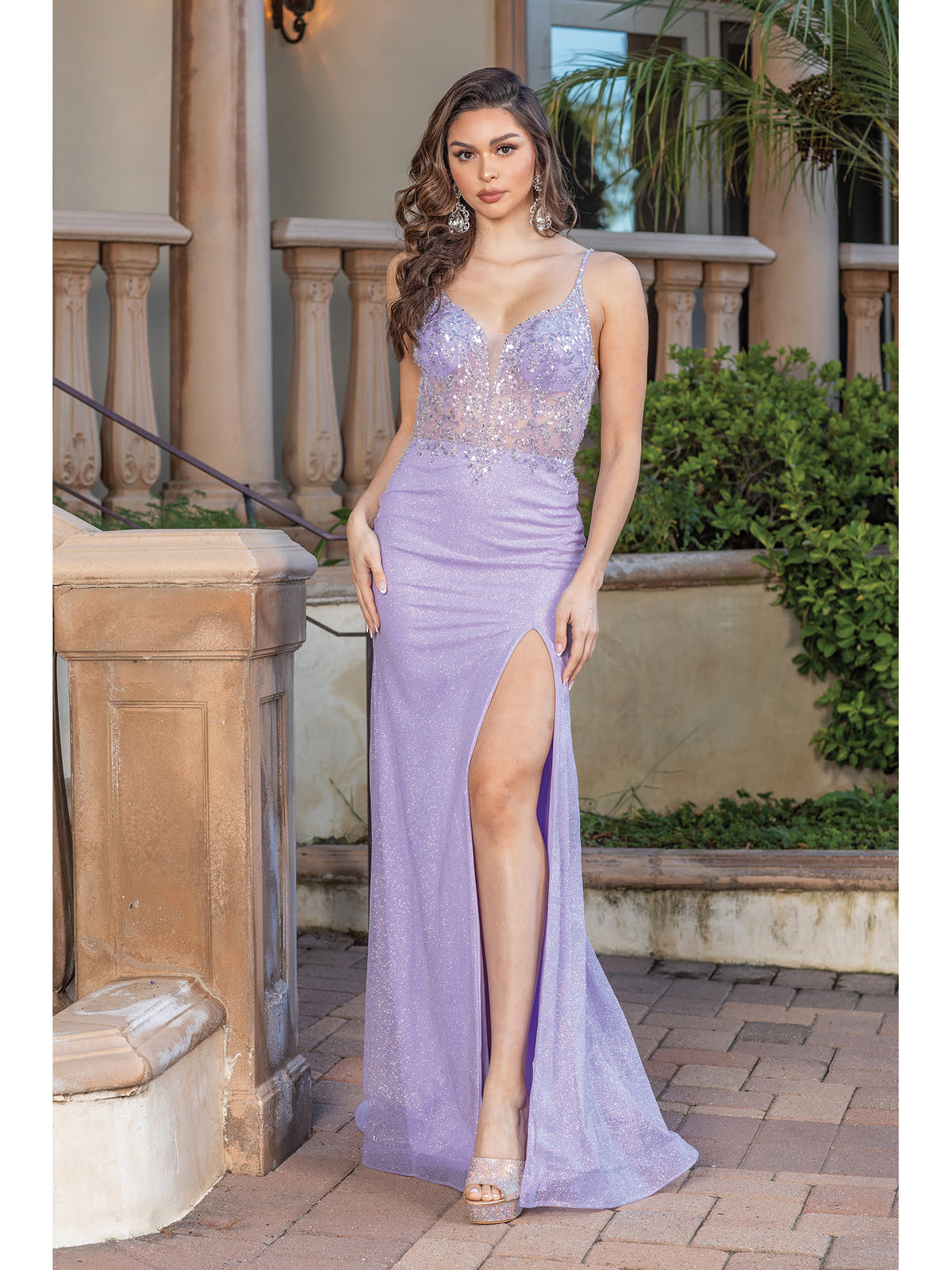 Dancing Queen 4348 prom dress in lilac, front view