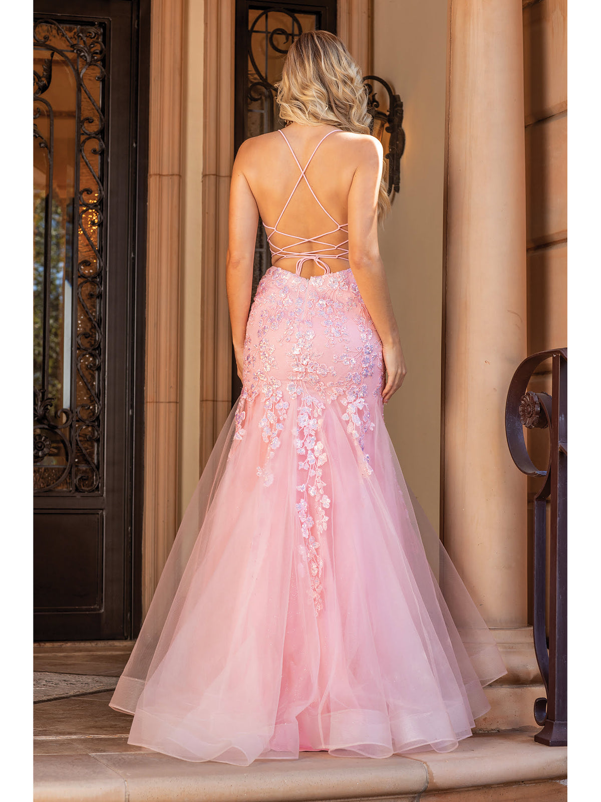 Dancing Queen 4353 prom dress in blush, back view