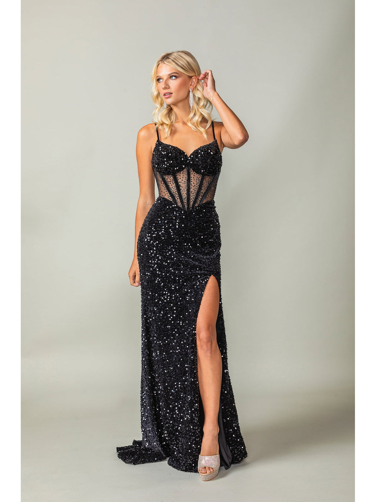 Dancing Queen 4360 prom dress in black, front view