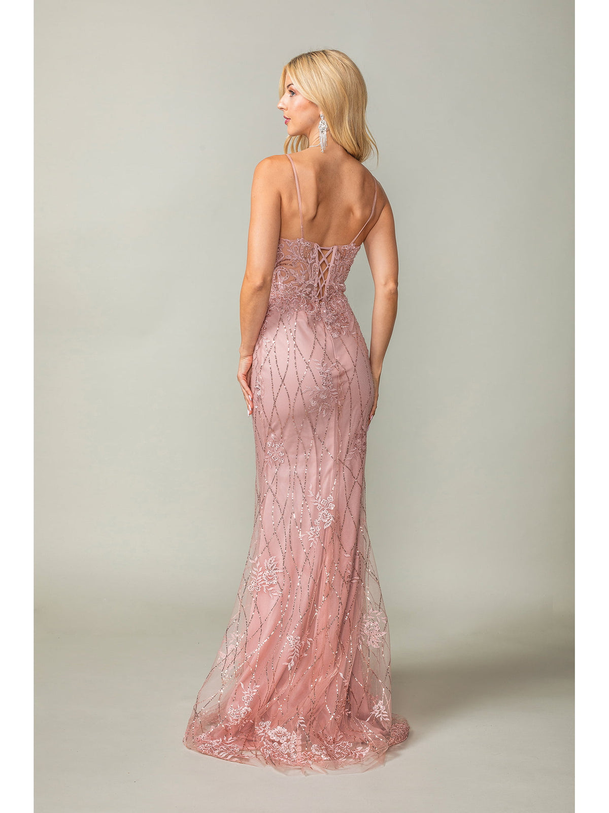 Dancing Queen 4371 prom dress in dark blush, back view