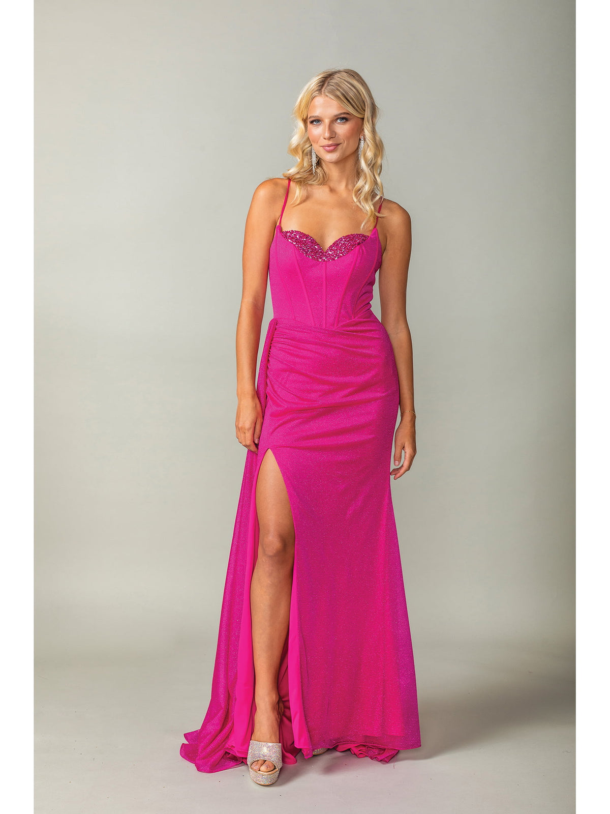 Dancing Queen 4399 prom dress in fuchsia, front view