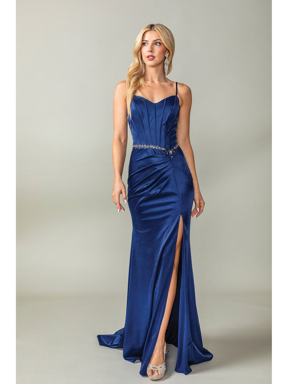 Dancing Queen 4403 prom dress in navy, front view