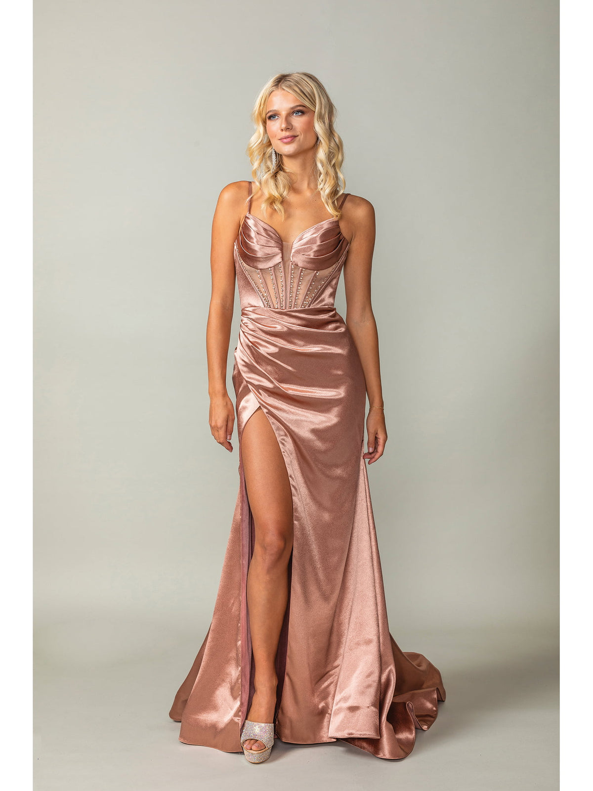 Dancing Queen 4404 prom dress in copper, front view