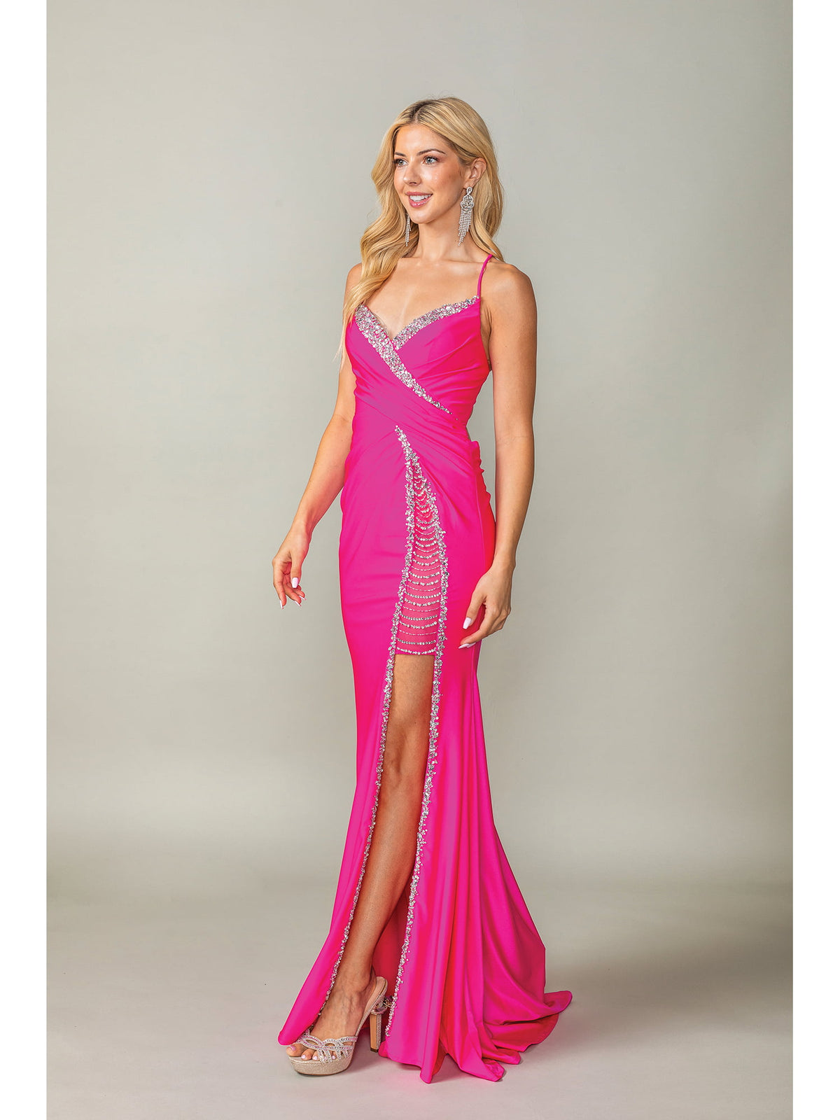 Dancing Queen 4405 prom dress in fuchsia, front view