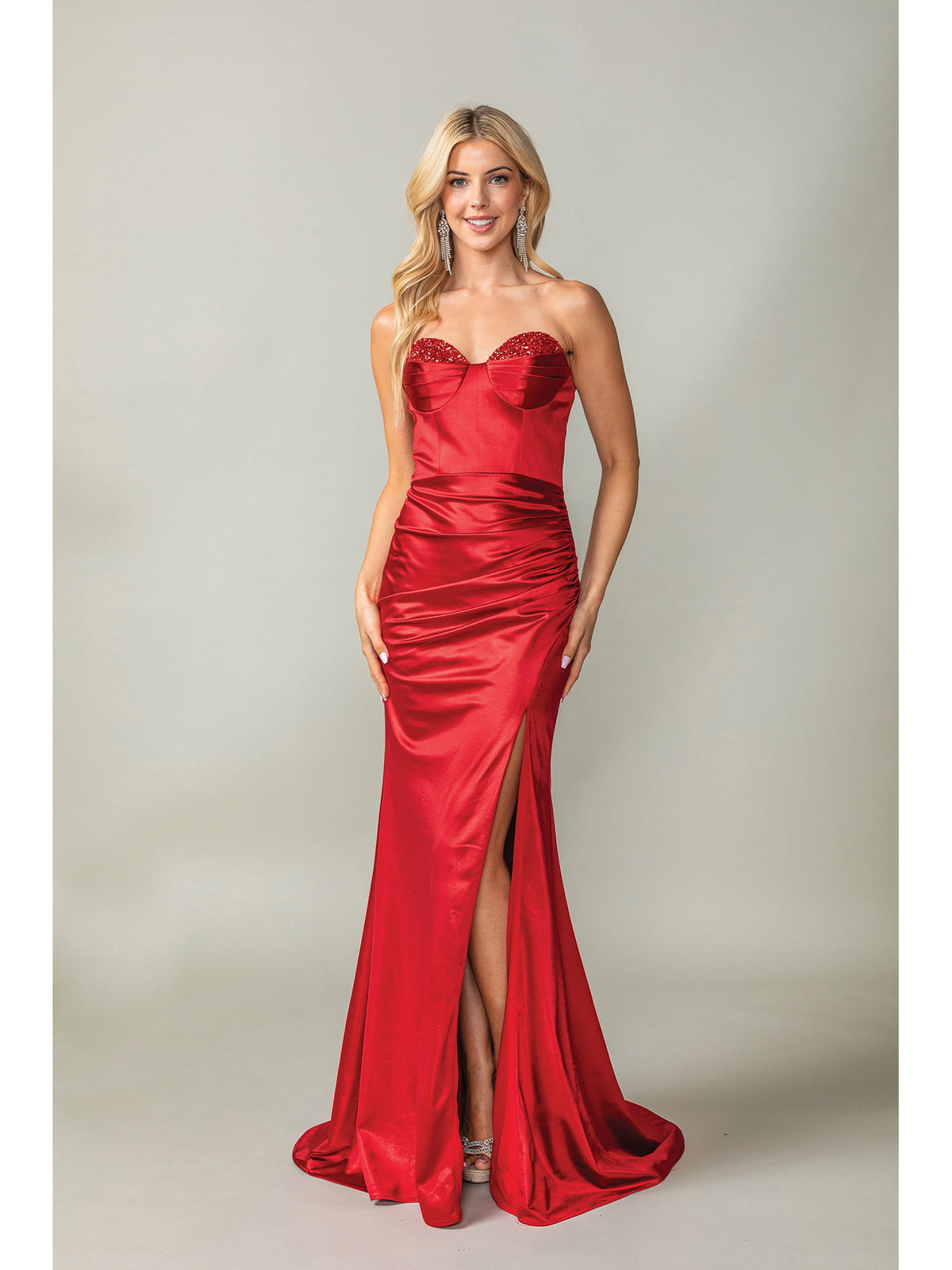 Dancing Queen 4407 prom dress in red, front view
