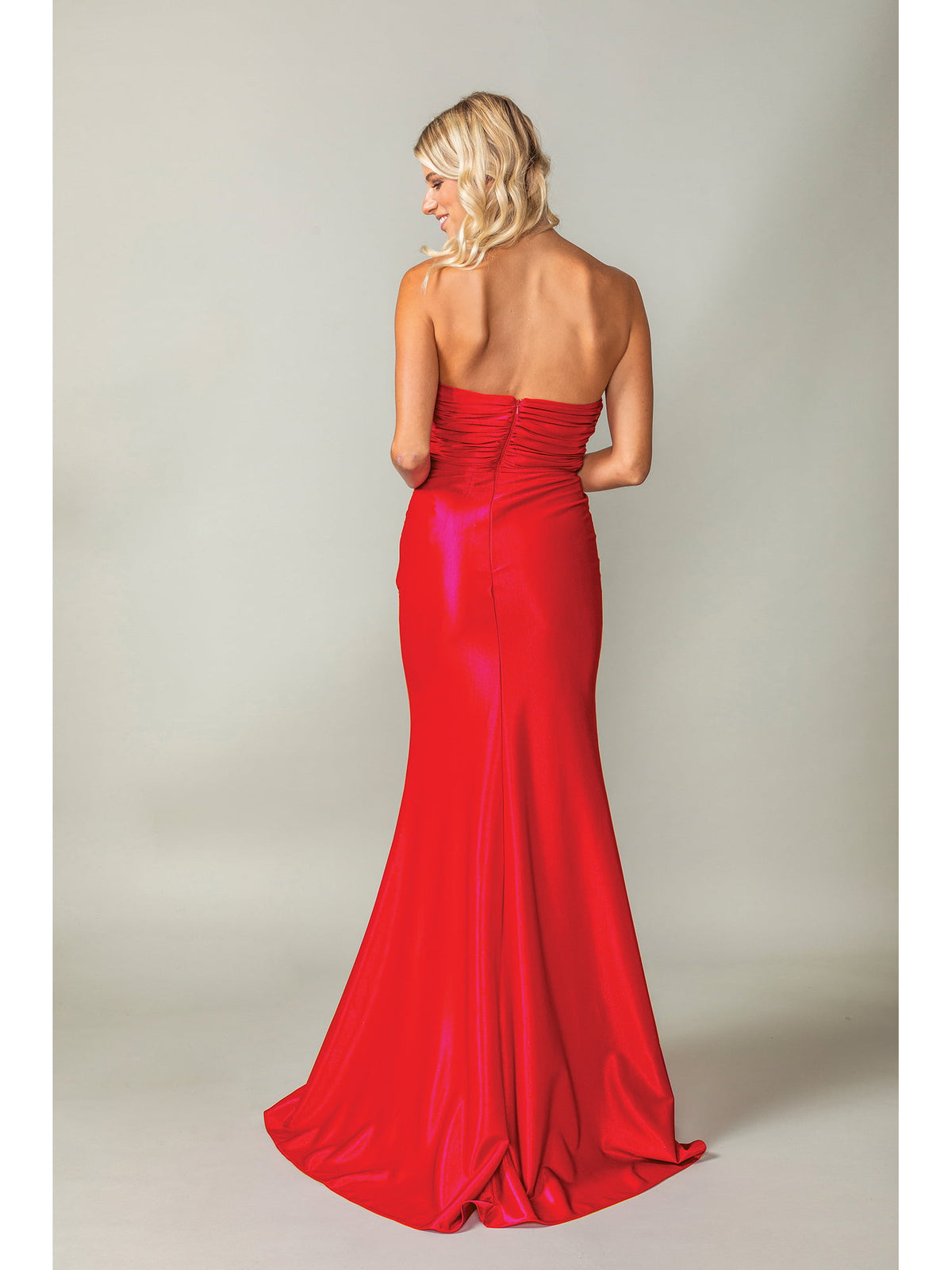 Dancing Queen 4411 prom dress in red, back view