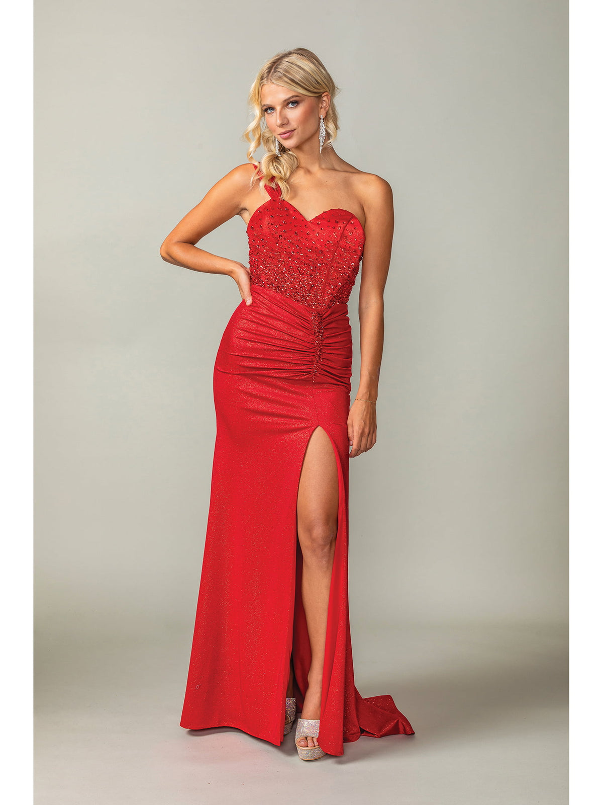 Dancing Queen 4415 prom dress in red, front view
