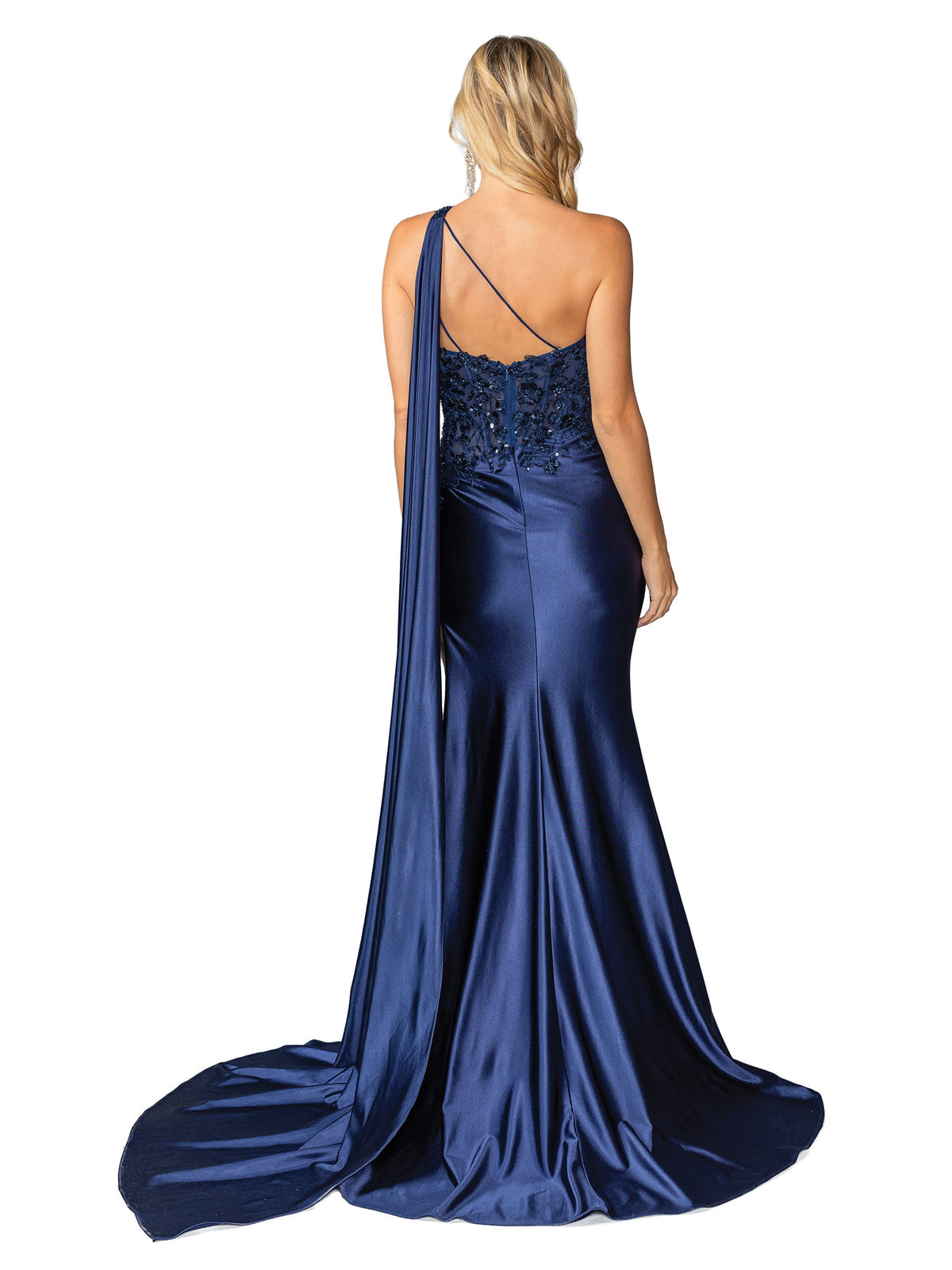 Dancing Queen 4441 prom dress in navy, back view