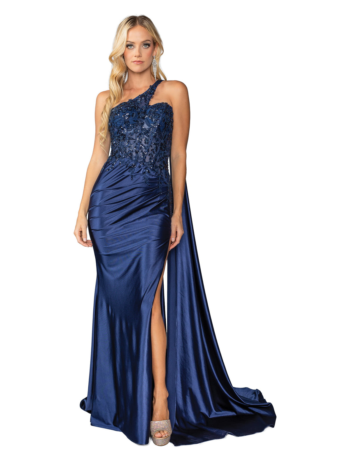 Dancing Queen 4441 prom dress in navy, front view