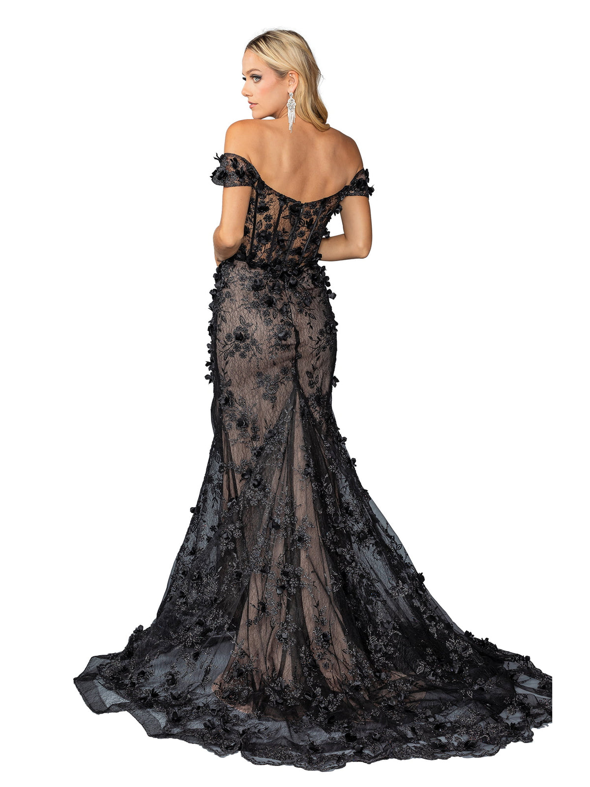 Dancing Queen 4457 prom dress in black/ nude, back view