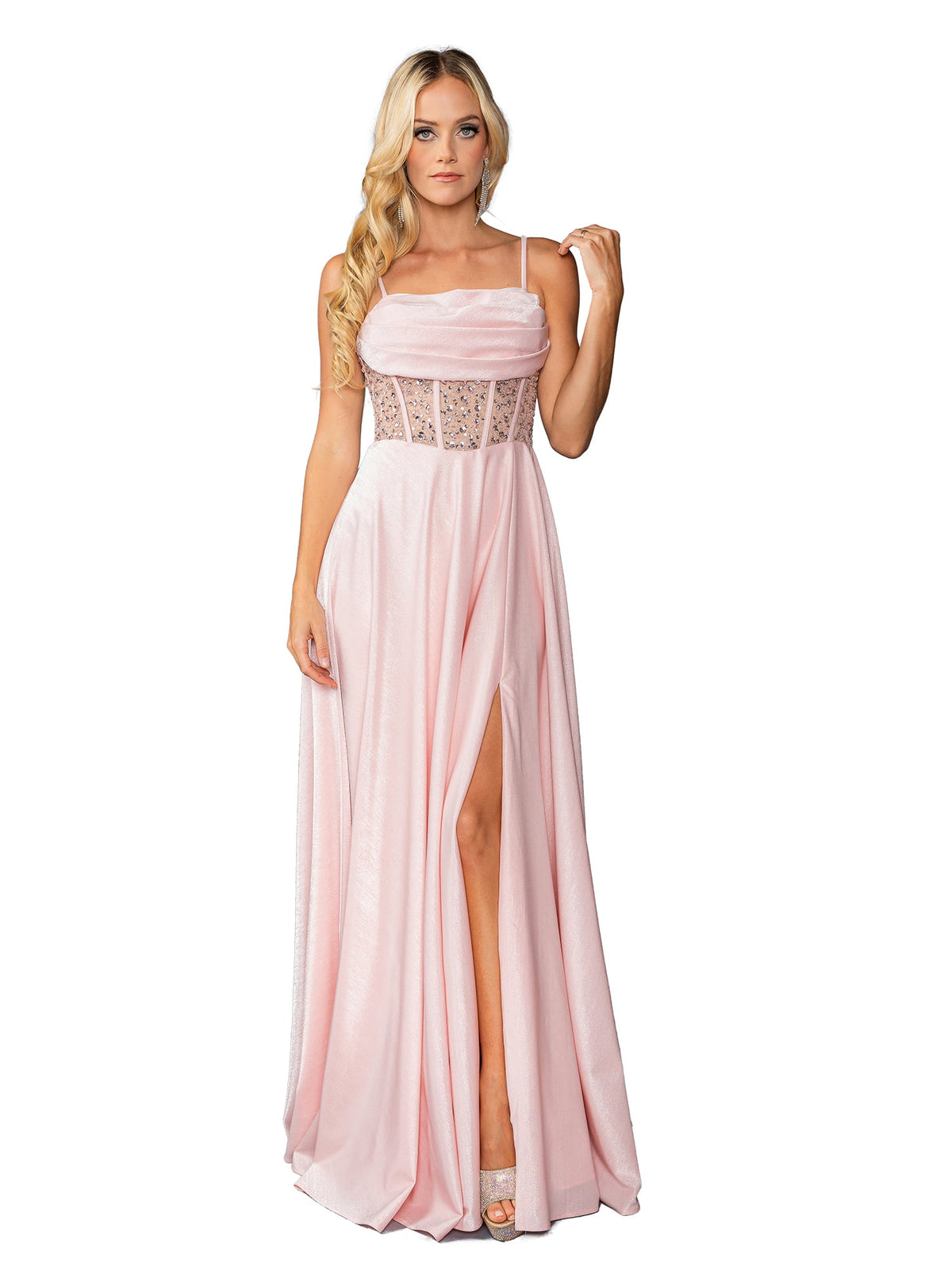 Dancing Queen 4463 prom dress in blush, front view