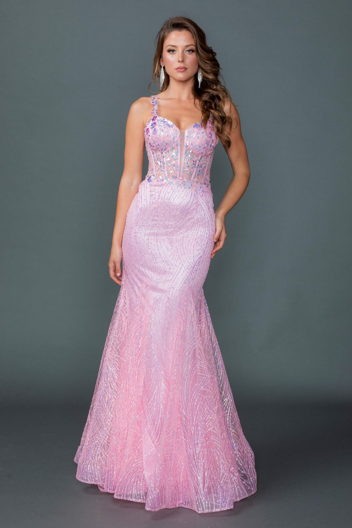 Dancing Queen 4609 prom dress in pink, front view
