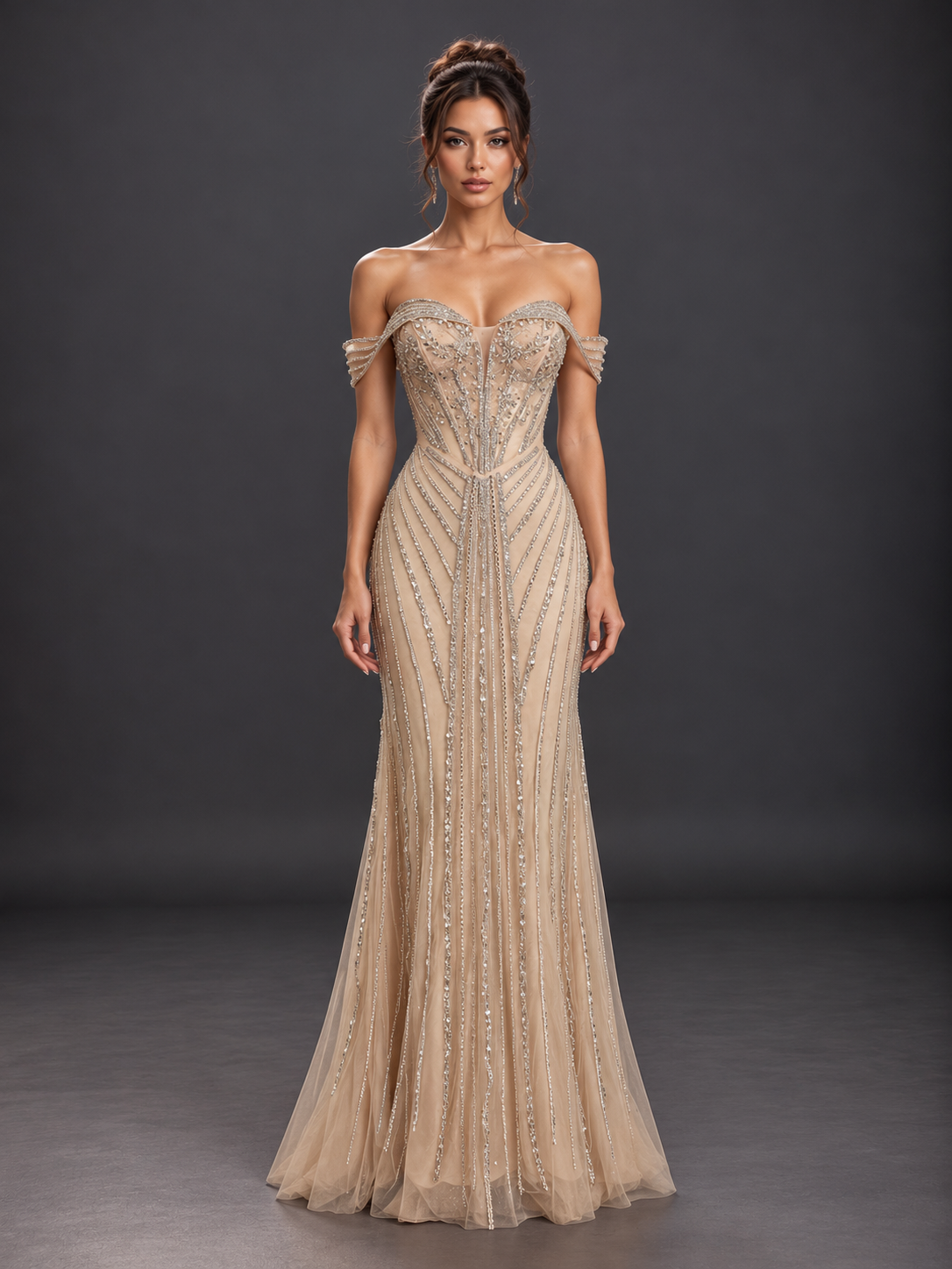 Dancing Queen 4618 prom dress in Champagne, front view