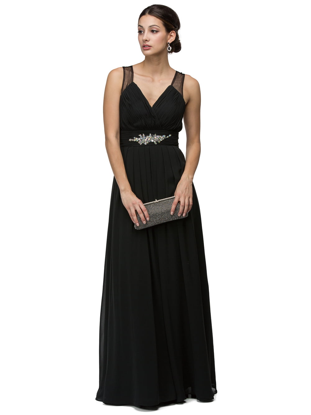 Dancing Queen 9539 bridesmaid,prom dress in black, front view