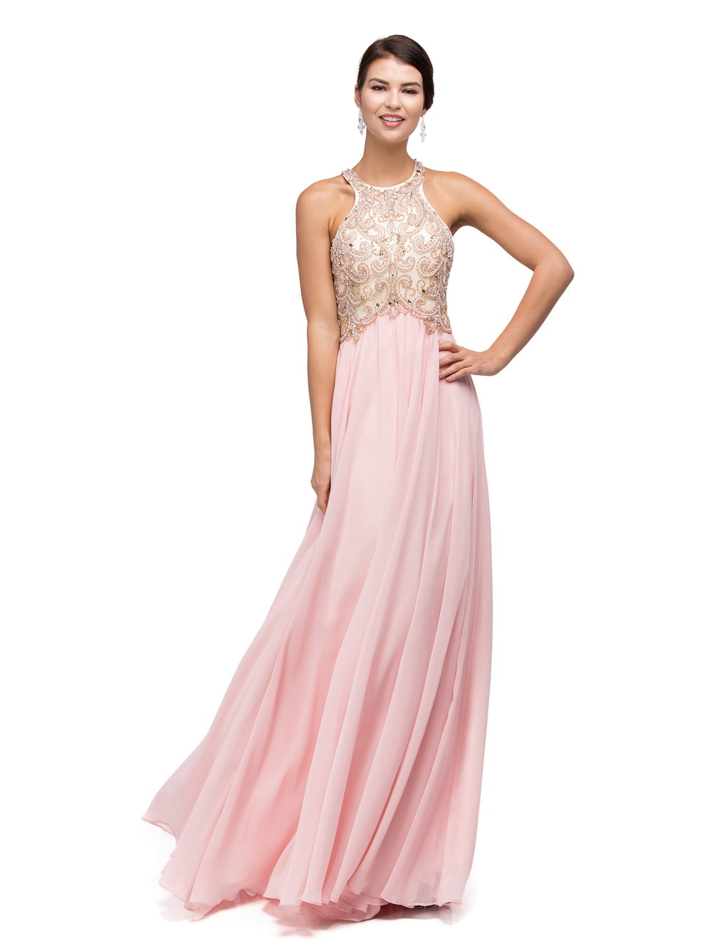 Dancing Queen 9776 prom dress in blush, front view