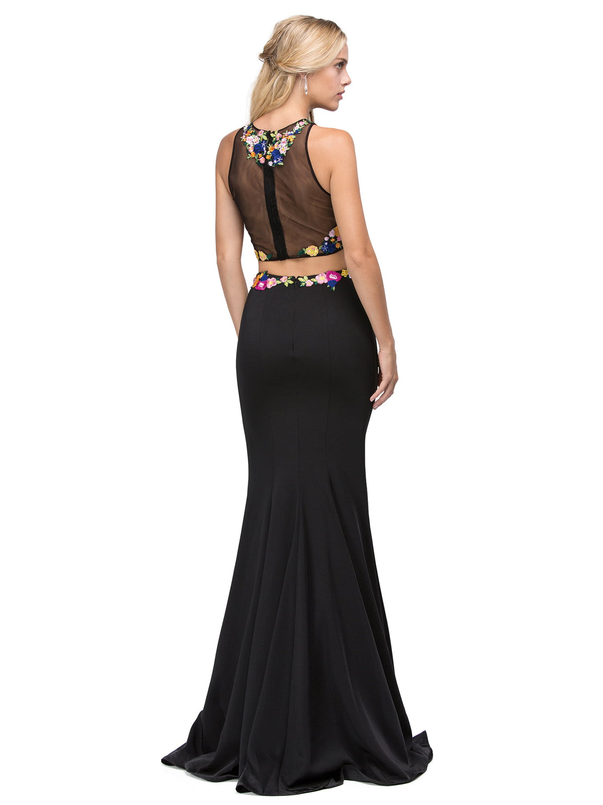 Dancing Queen 9778 prom dress in black/yellow, back view