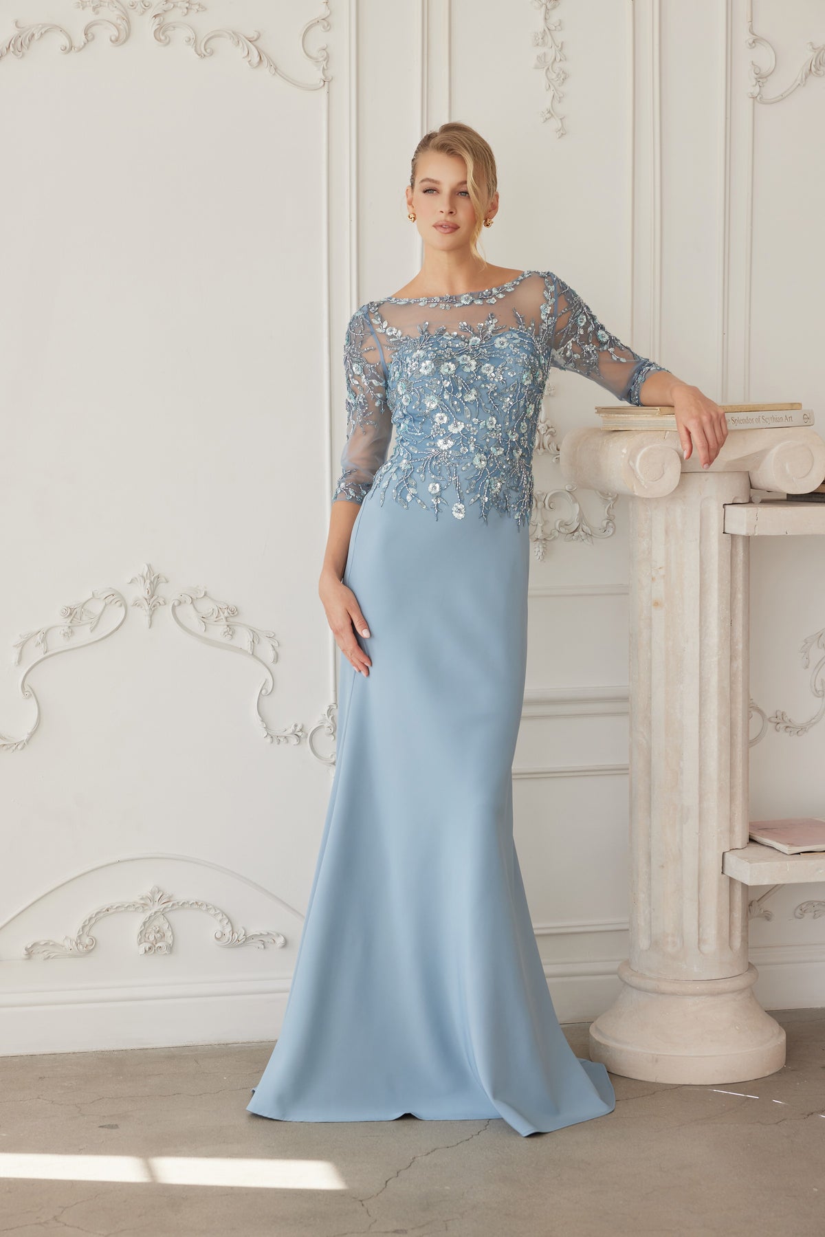 Amadine evening dress in Smoky Blue