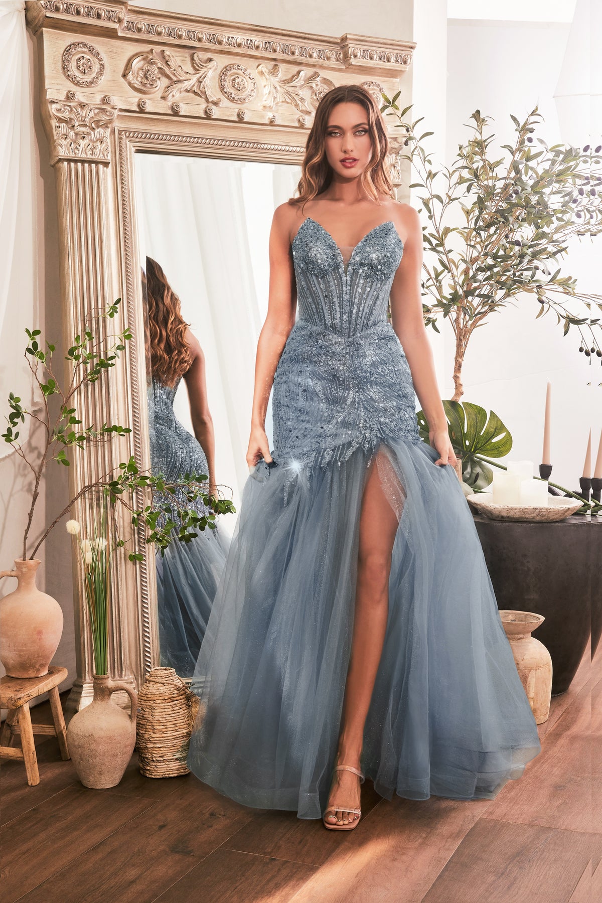Barcelo dress in Smoky Blue — front view