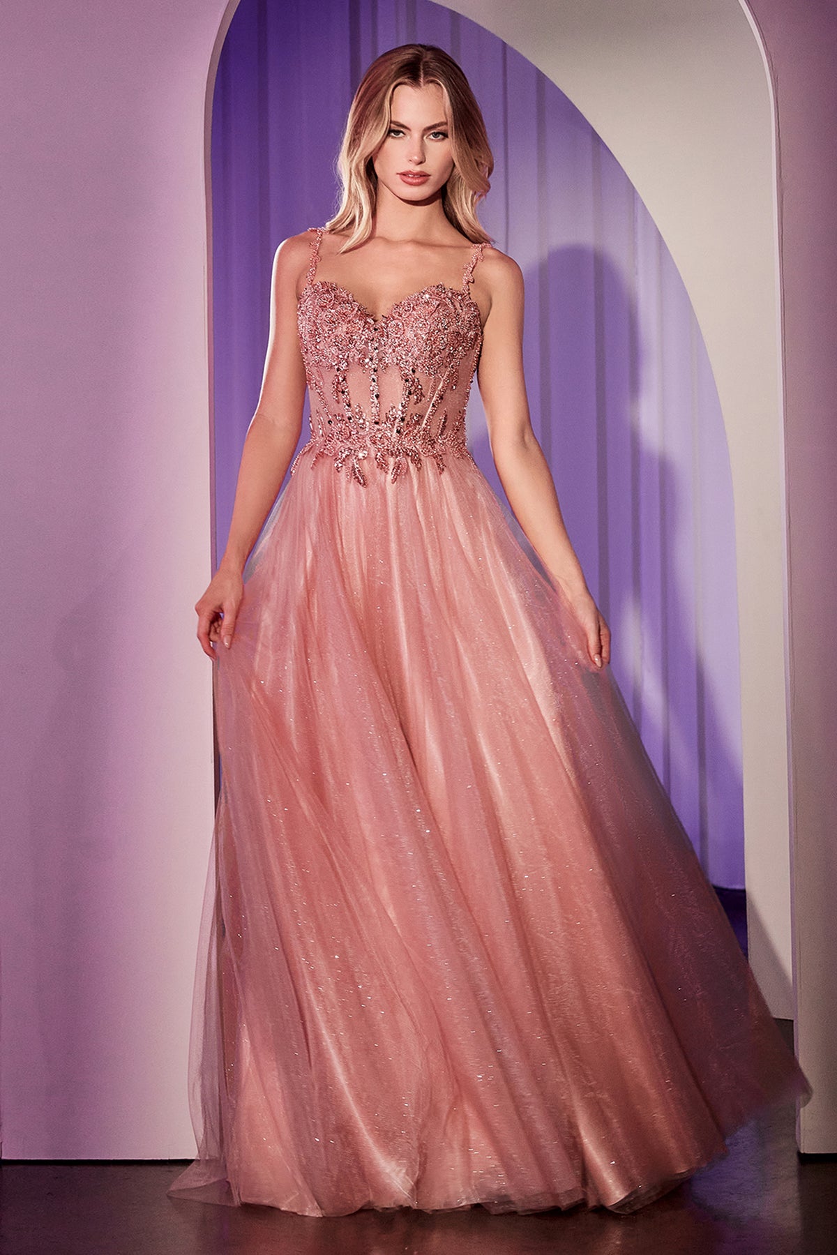 Lotus dress in Rose Gold — front view