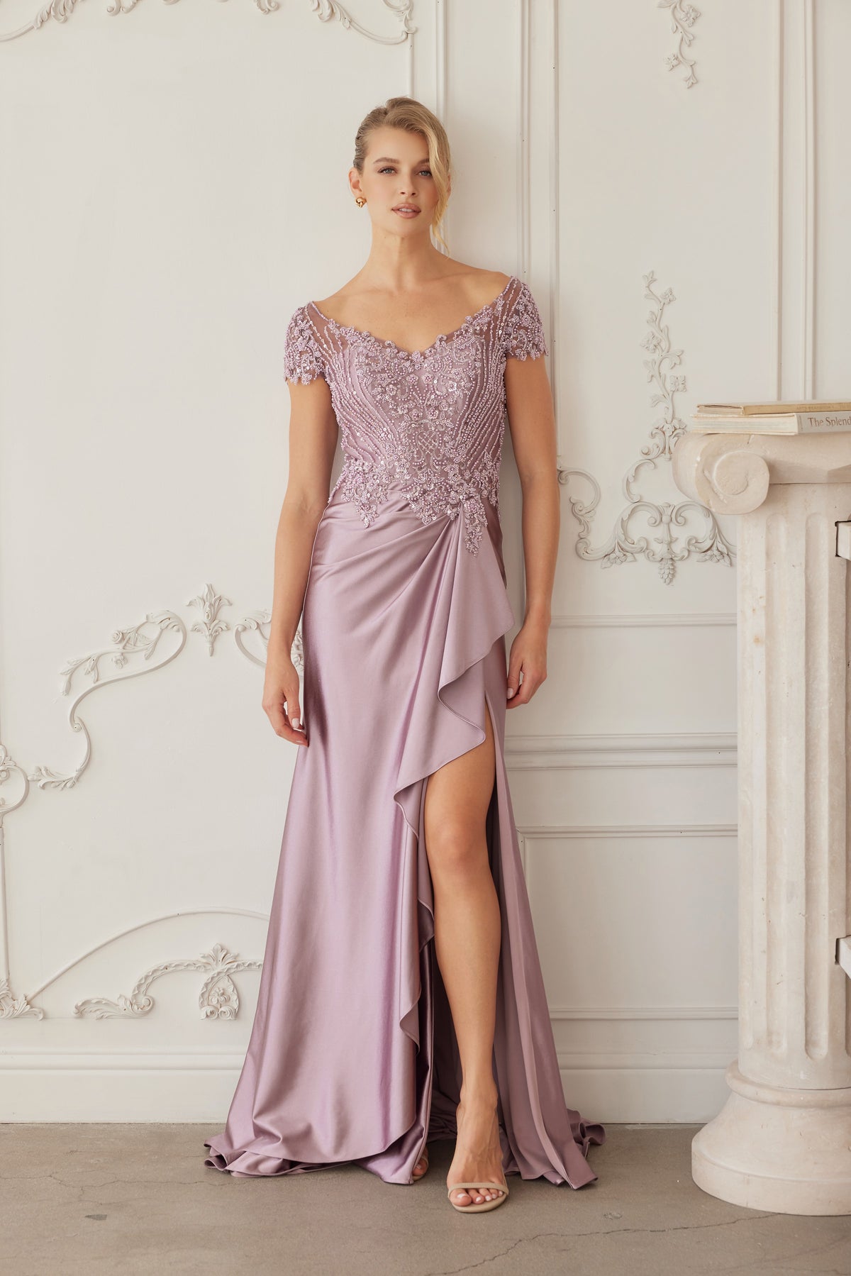 Ornella evening dress in Dusty Pink