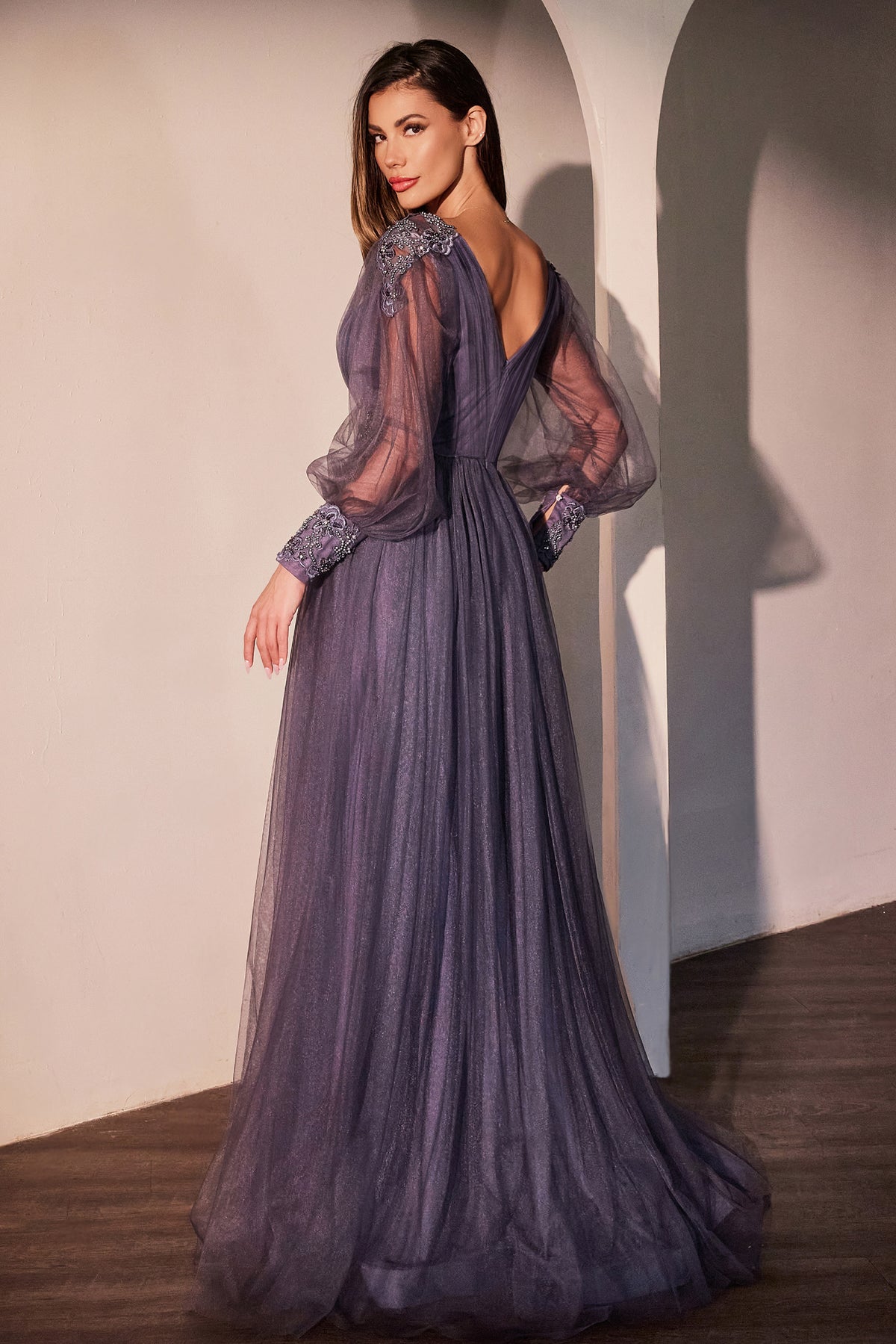 Starveil dress in Smoky Violet — back view