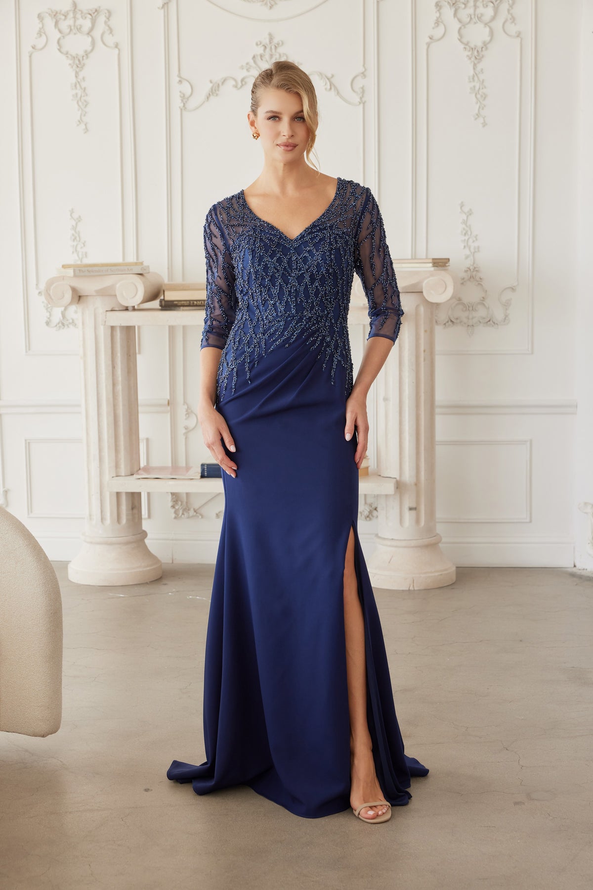 Sylviane evening dress in Navy Blue