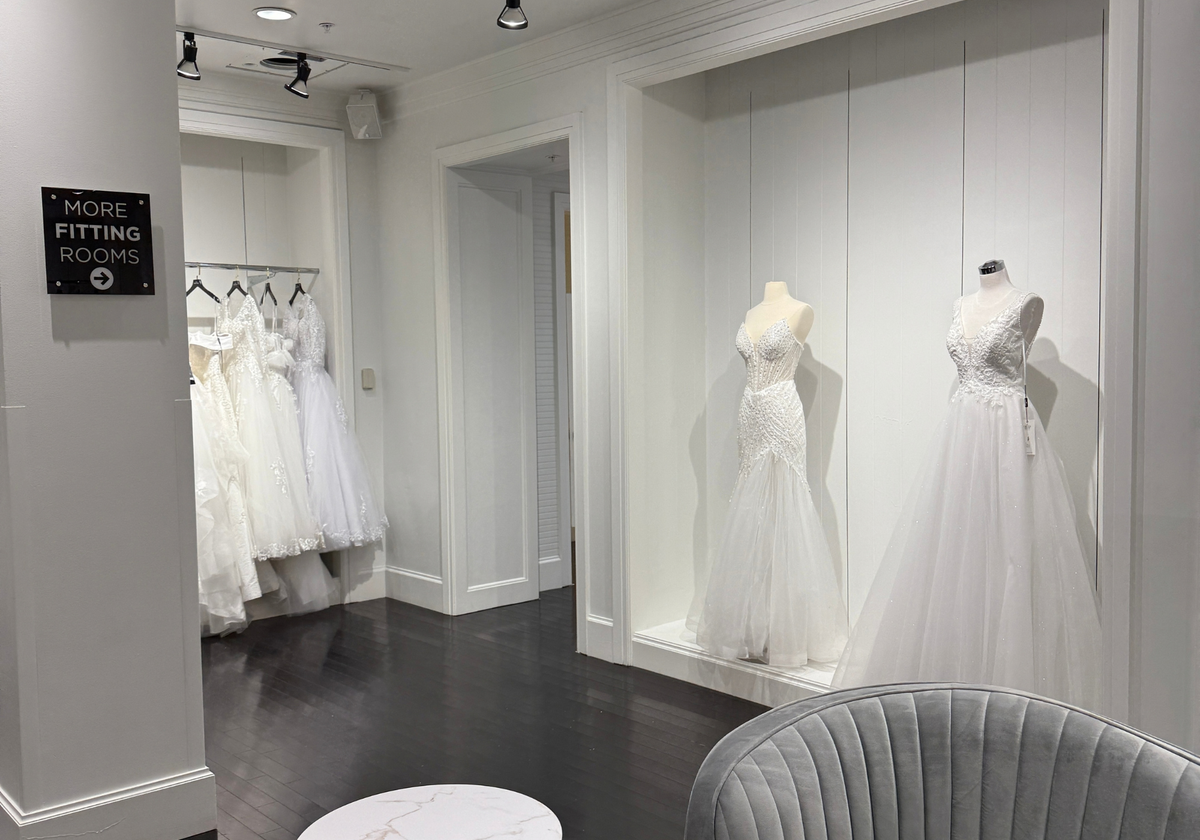Dress displays inside The Dress Shop at Galleria at Sunset in Henderson, Nevada