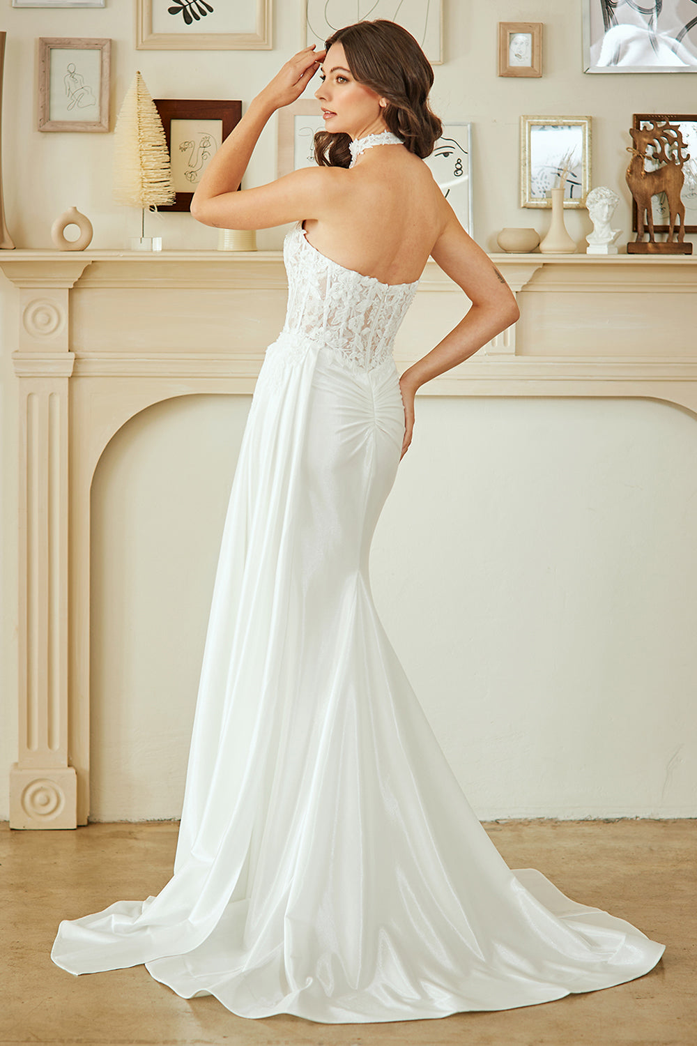 2075 strapless lace bodice bridal gown, white, back view