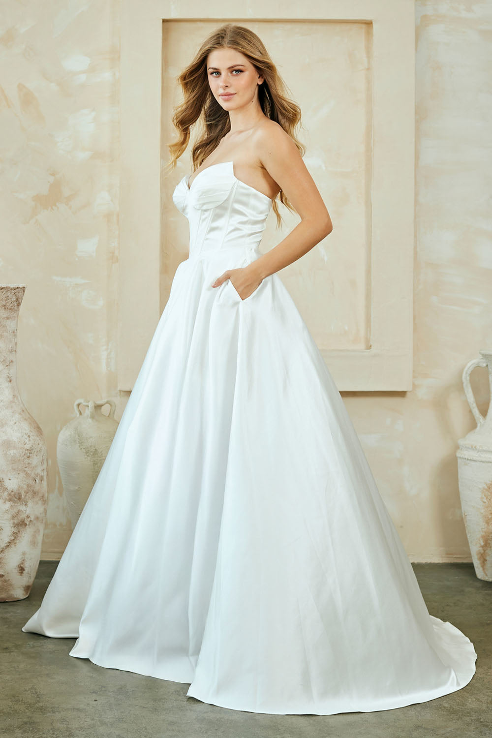 5080 strapless sweetheart a-line gown, white, front view