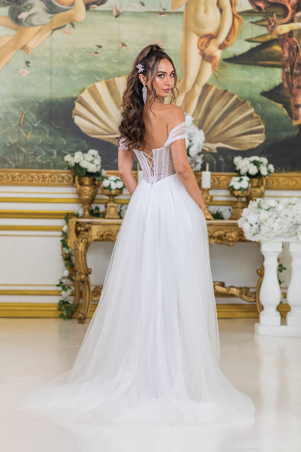 Dancing Queen 0288 wedding dress in off white, back view