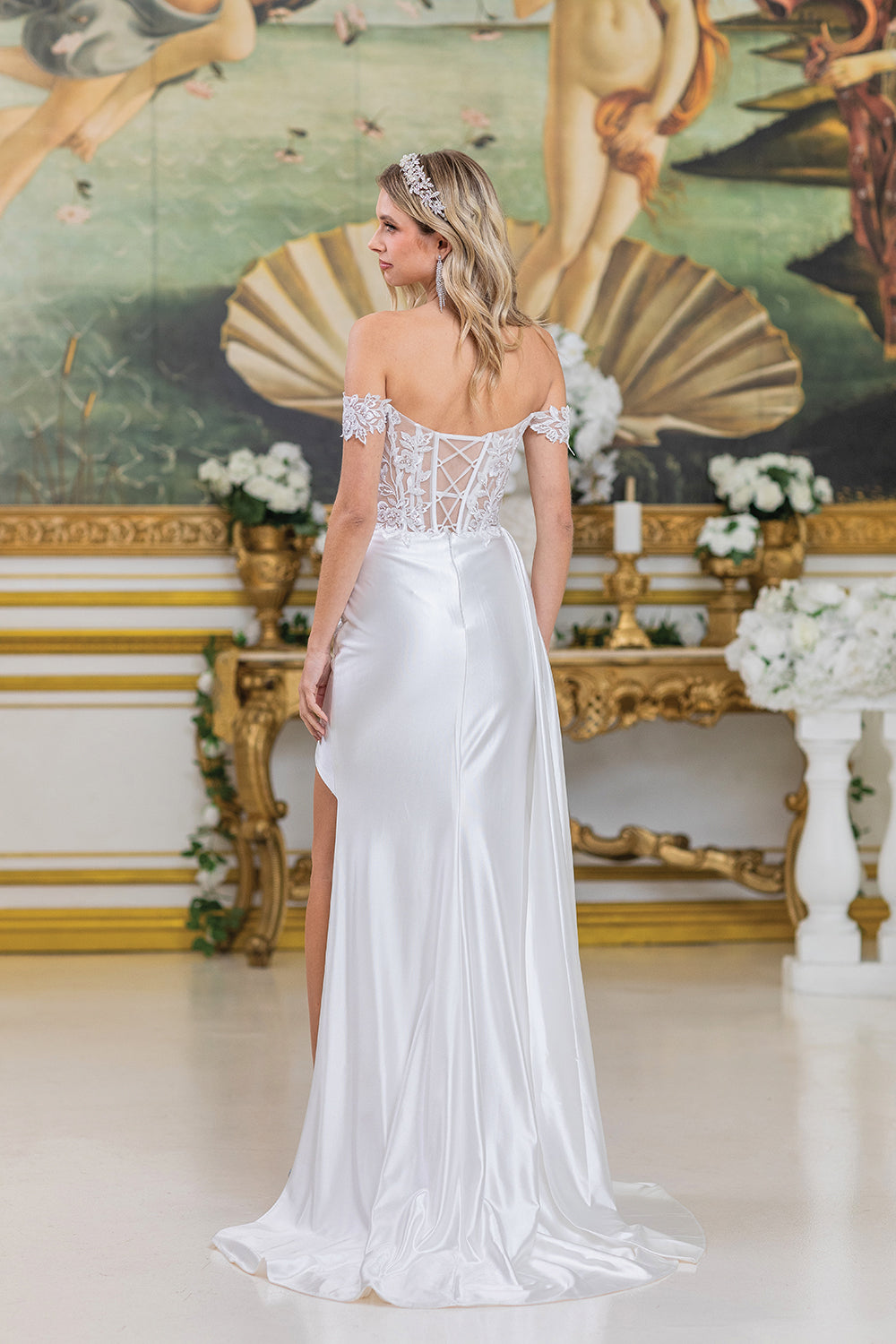 Dancing Queen 0289 wedding dress in off white, back view