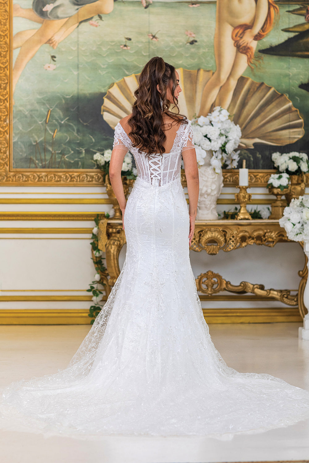 Dancing Queen 0302 wedding dress in off white, back view