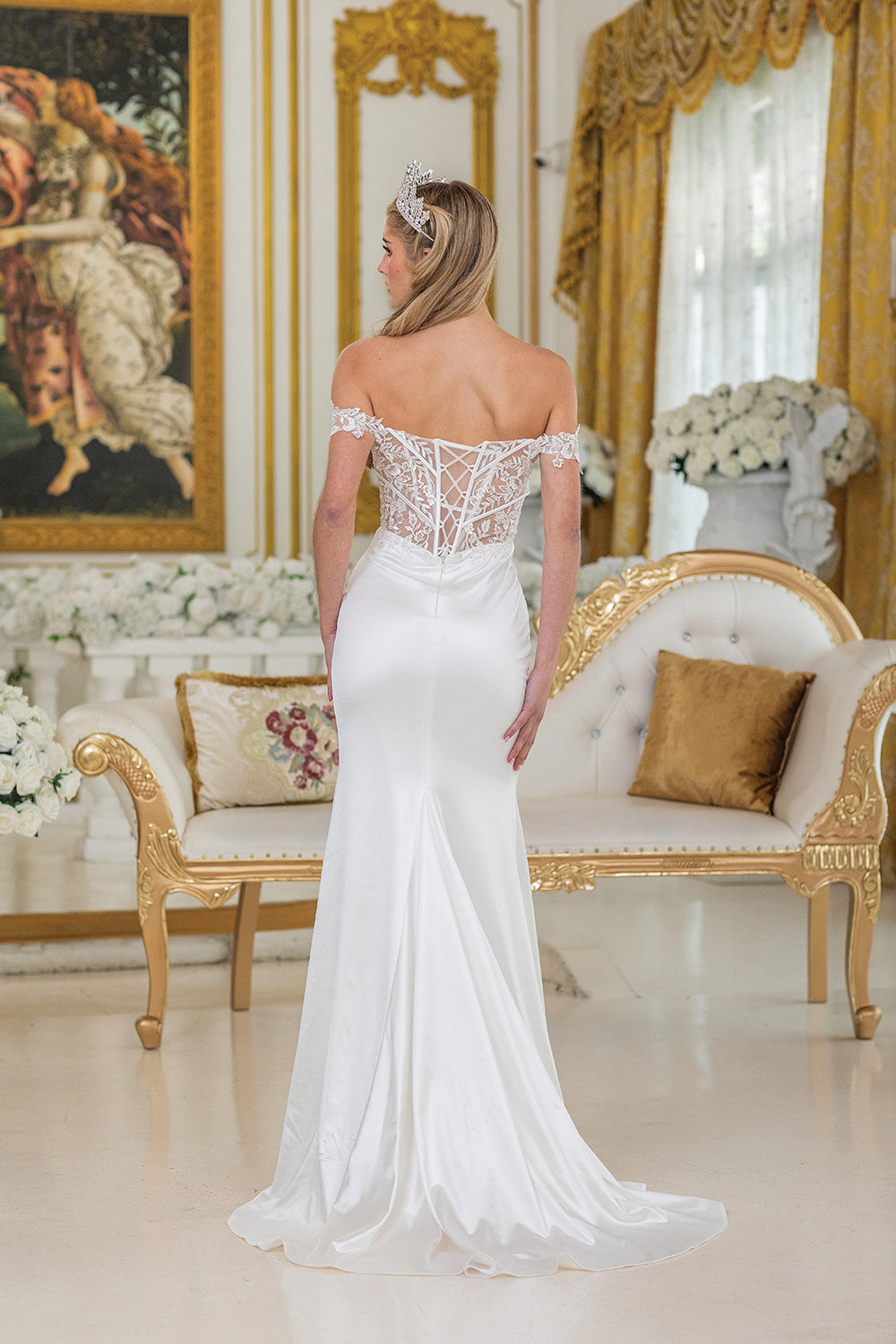 Dancing Queen 0308 wedding dress in off white, back view