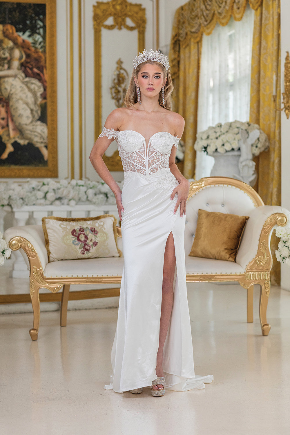 Dancing Queen 0308 wedding dress in off white, front view