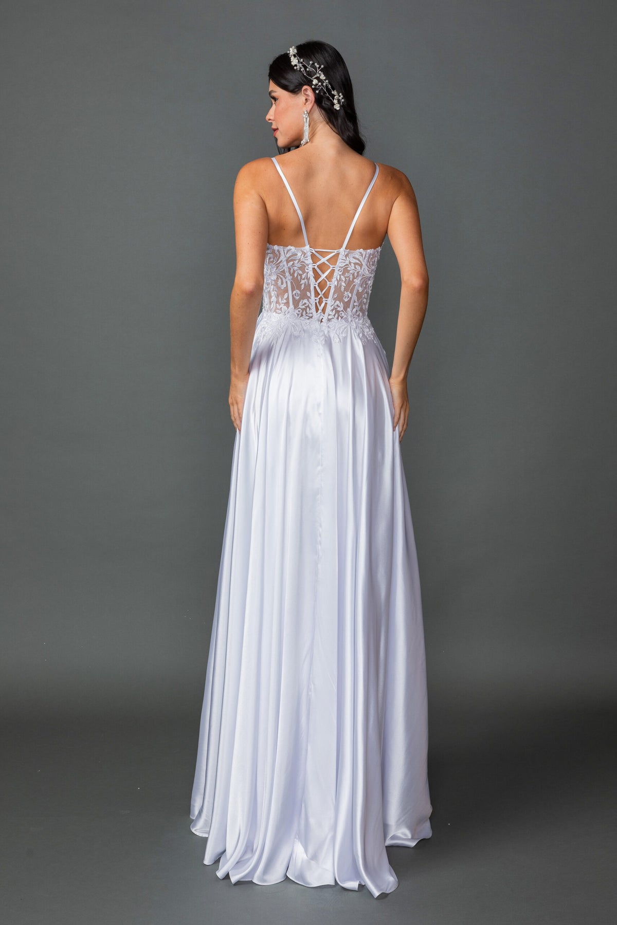 Dancing Queen 0310 wedding dress in white, back view