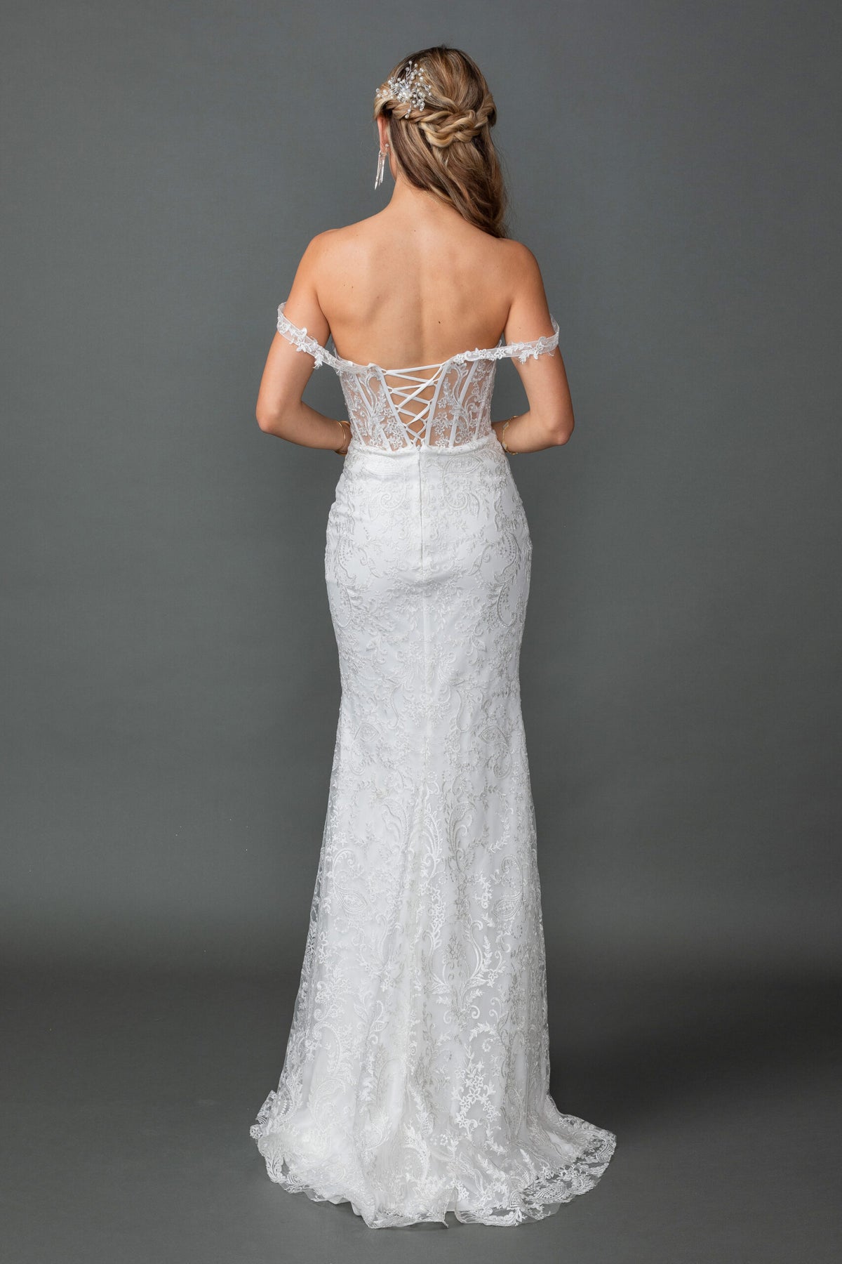 Dancing Queen 0319 wedding dress in off white, back view