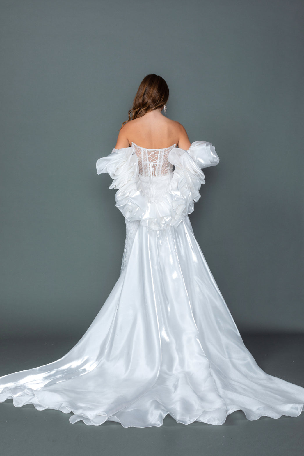 Dancing Queen 0328 wedding dress in off white, back view